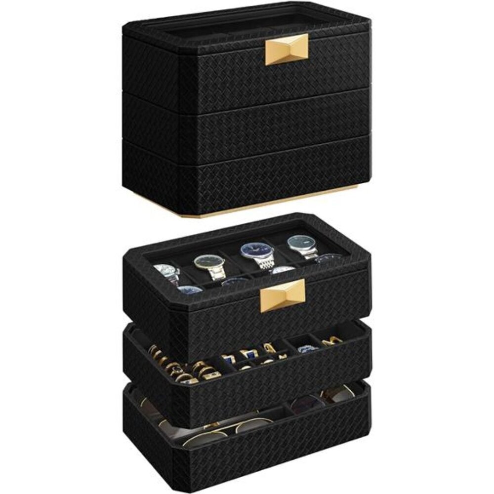 Watch Storage Box 3 Tier 8 Slot Organizer for Men Jewelry